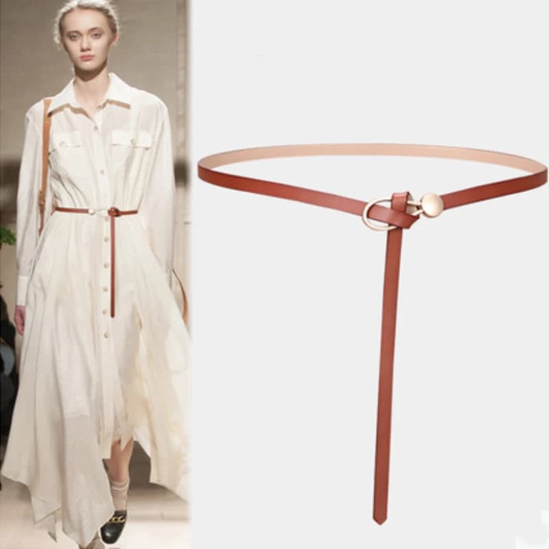 Cintura lunga e sottile in vera pelle cintura con nodo in vita femminile cinture firmate per le donne Easy Dress Cummerbunds Brown Strap