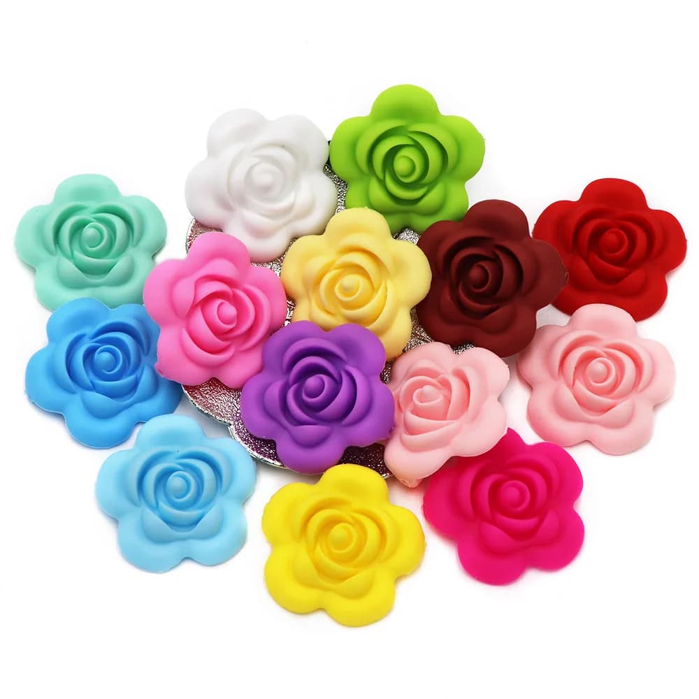 BOBO.BOX 10 pezzi perline in silicone rosa accessori per massaggiagengive per bambini perline per dentizione in silicone fiore per creazione di collane per dentizione per bambini