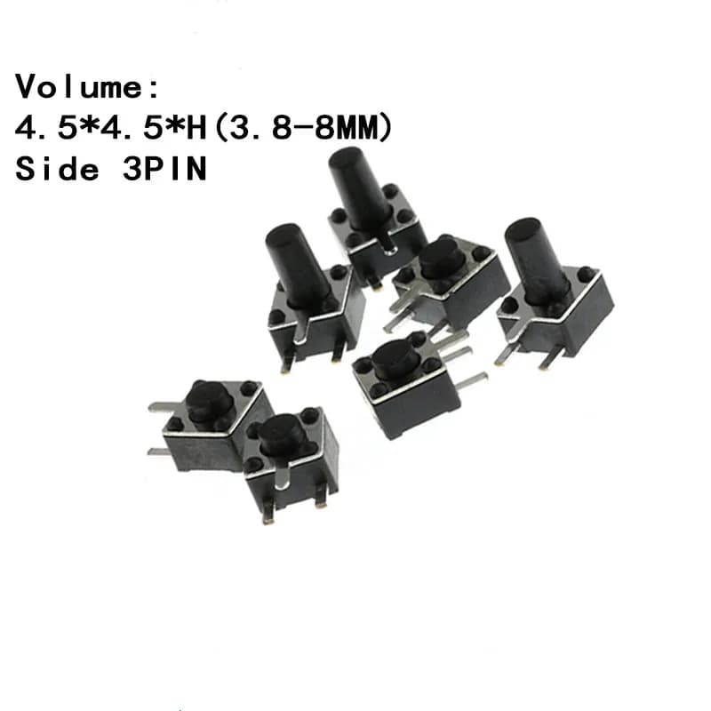 50 pz/lotto 4.5x4.5mm interruttore di tatto momentaneo interruttore a pulsante 3pin microinterruttore per TV/uso domestico pulsante 4.5*4.5*3.8/4.3/5/6/7/8MM