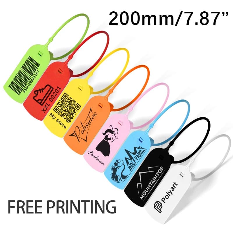 100 abbigliamento personalizzato cartellini personalizzati stampa di sicurezza in plastica abbigliamento scarpa abbigliamento Logo prodotto etichetta etichetta regalo 200mm