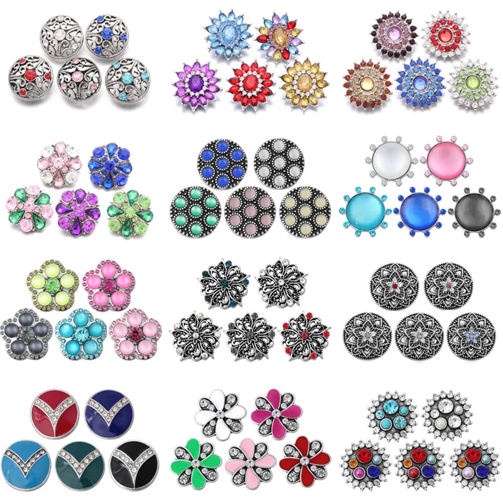6 pz/lotto Commercio All'ingrosso Snap Gioielli 18 millimetri Snap Bottoni Misto Del Fiore Del Rhinestone del Metallo Scatta Bottoni per Schiocco Del Braccialetto Del Braccialetto