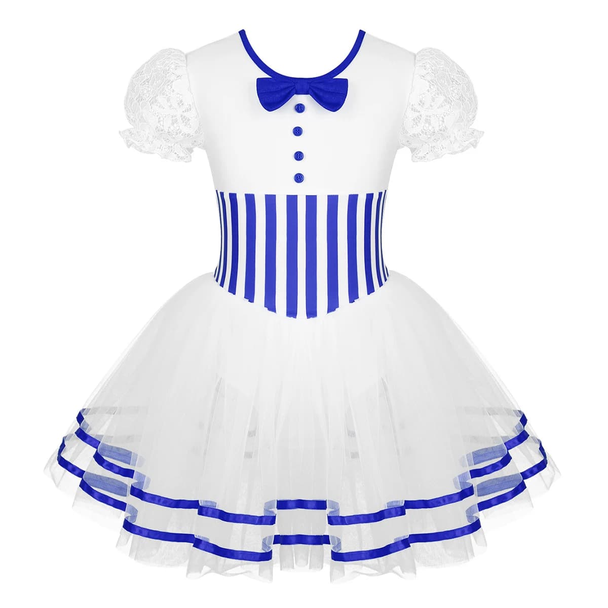 Vestito da balletto da ballo di natale per ragazze Tutu in maglia trasparente manica a sbuffo in pizzo a righe pattinaggio su ghiaccio pattinaggio a rotelle abiti body