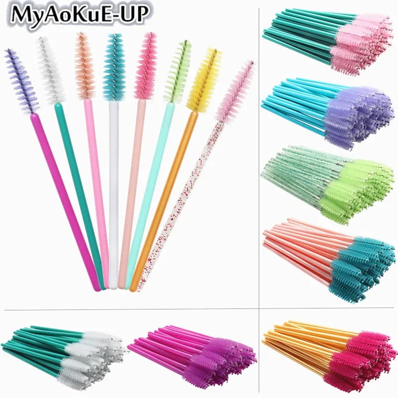 50pcs disposable makeup brushes cosmetic eyelashes crystal eyelashes applicator diamonds eyelashes mascara sticks brush tools