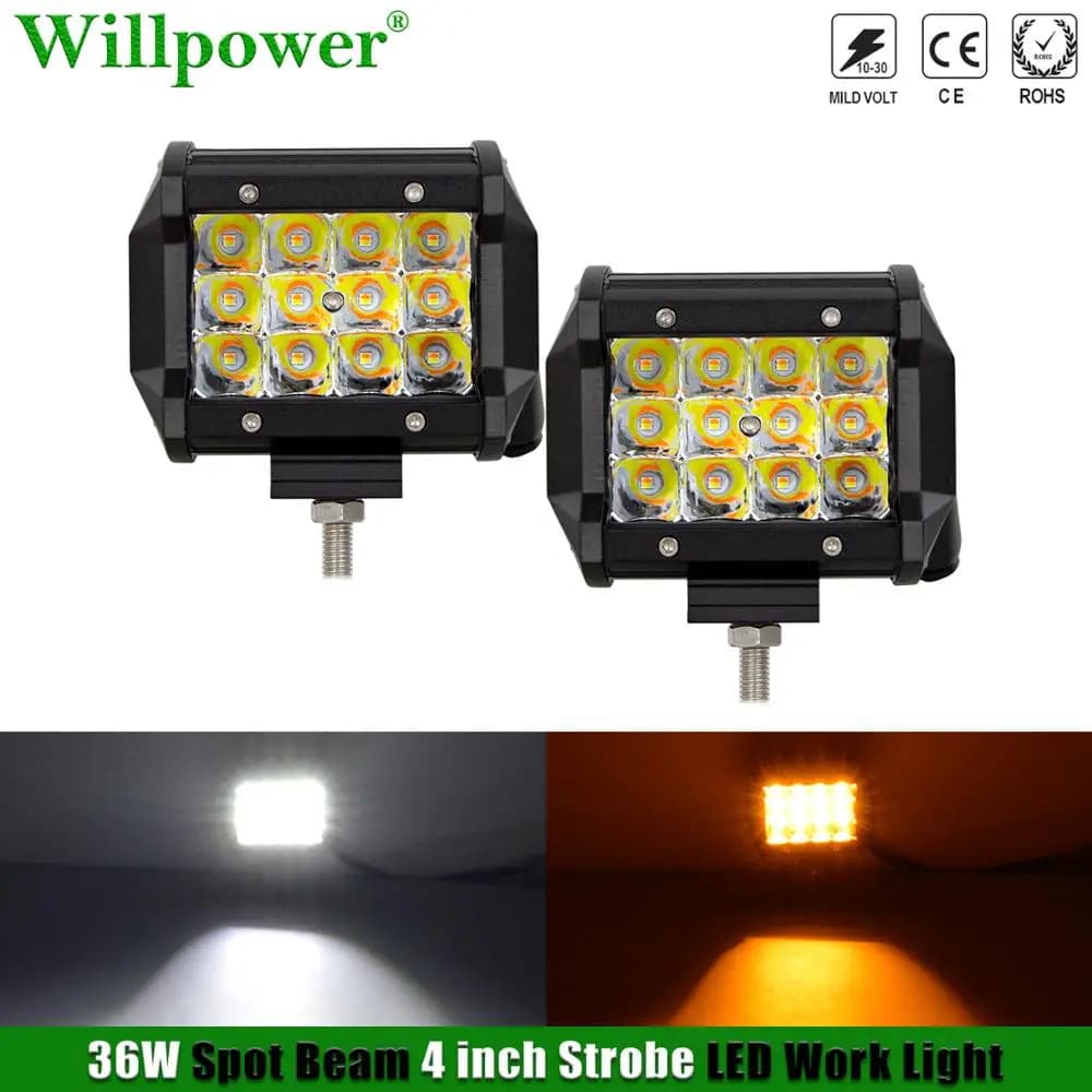 Fuoristrada Auto Ambra Luce Bianca 36W 4 "Spotenti LED Stroboscopici Per Jeep 4x4 Camion Moto ATV UTV SUV 4WD Pickup Flash Guida Fendinebbia