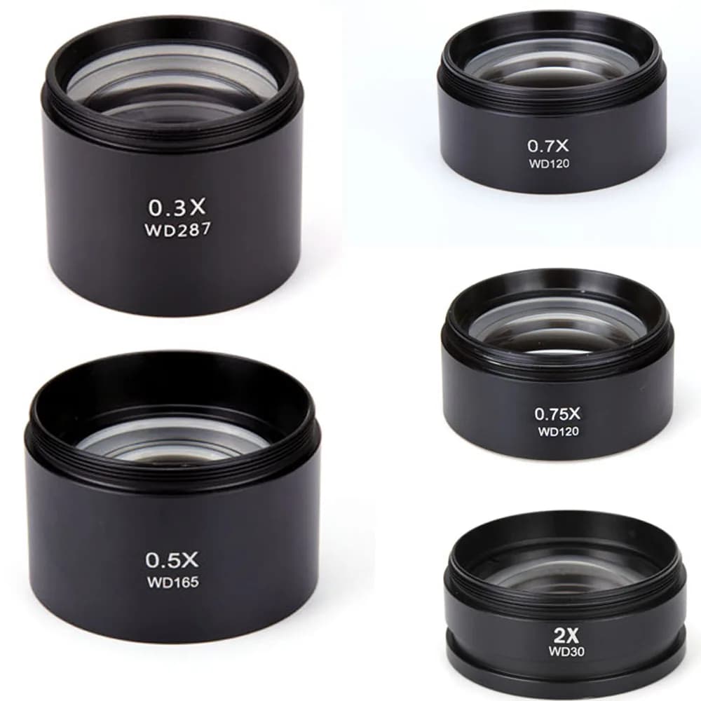 Obiettivo Barlow per microscopio stereo WD165 0,5X 0,3X 2X 1X 0,7X l con filettatura di montaggio da 1-7/8" (48 mm) per la modifica della vista