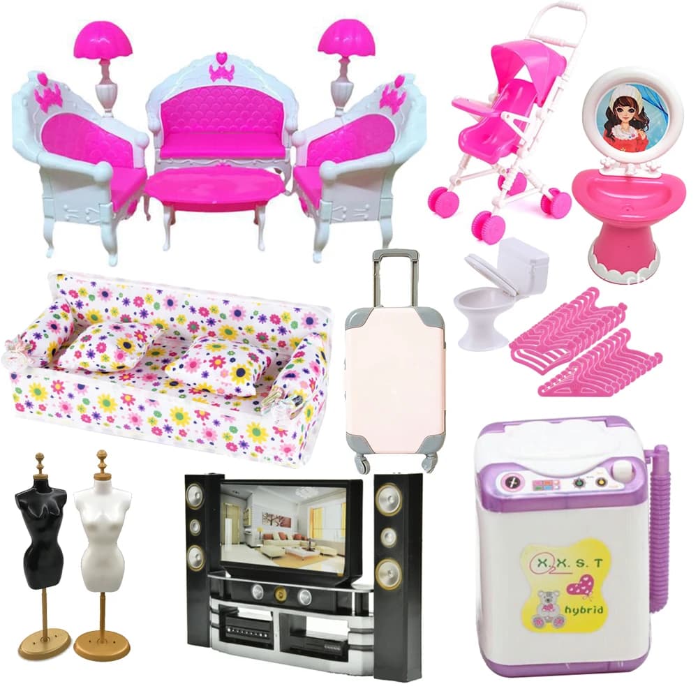 1 Set accessori per bambole passeggino appendiabiti TV divano scarpe borsa vestiti per 1/6 bambola casa delle bambole accessori ragazza giocattolo