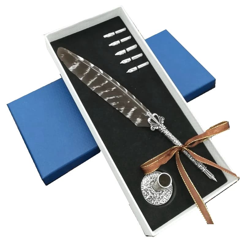 European retro students use Fountain pen peacock feathers dip ink pen set gift box office calligraphy feather pen