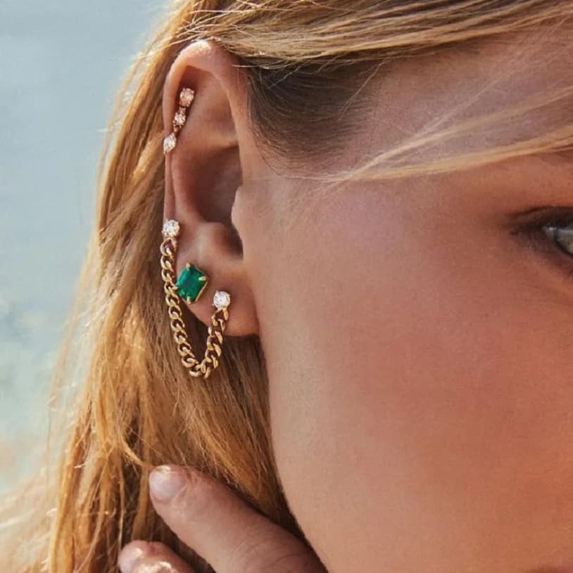 Nuovi Orecchini Pendenti a Catena Cubana con Doppio Piercing, Zirconia Cubica Trasparente da 4MM e Nappa da 3MM, Collezione 2026