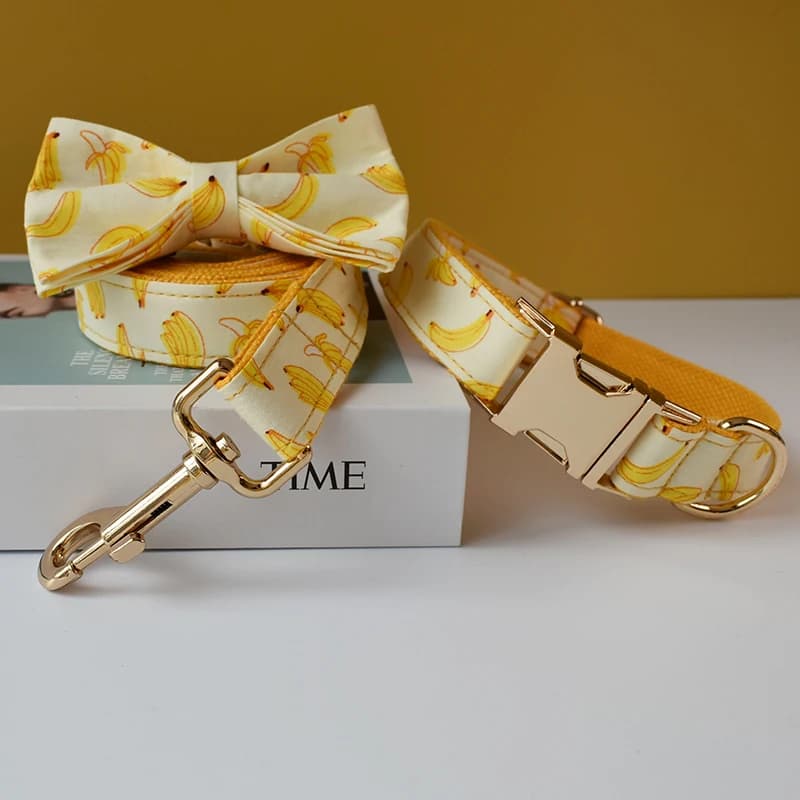 Collare e Guinzaglio per Cani con Design a Banana Personalizzabile e Incisione Gratuita, Corda di Trazione Regolabile per Cani Piccoli e Grandi, Cinghie per Animali Domestici a Tema Frutta 02