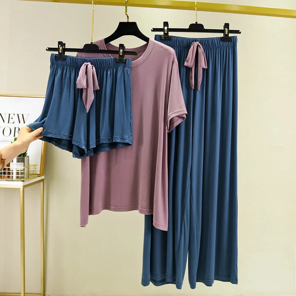 Fdfklak Shorts + Pantaloni a Maniche Corte Delle Donne 3 Pcs Casa di Estate Del Vestito Nuovo Pigiama Modale Degli Indumenti Da Letto Pigiama Femme Sacco A Pelo vestiti