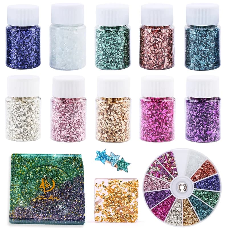 Resina epossidica colorata arenaria metallica nail art materiale di riempimento di ghiaia resina UV riempitivo per stampi epossidici per strumenti di creazione di gioielli fai da te