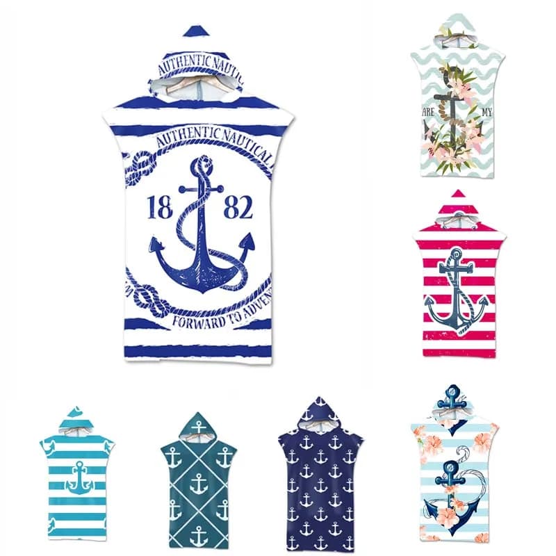 Beach towel with anchor hood towel with hood microfiber poncho swimming beach surf woman bathrobe beachwear