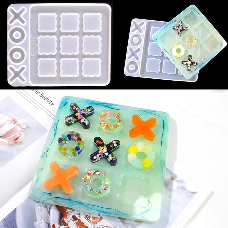 FAI DA TE XO Gioco di Scacchi Classico Silikon Forma Molde Resina Epoxi Tictactoe Bordo Stampo Stampo In Resina Silcone Per Interazione Genitore-Figlio