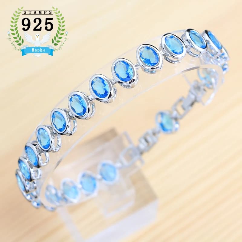 Braccialetti classici di gioielli in argento 925 per donna Pietre di zircone blu Lunghezza 21 cm Confezione regalo gratuita a due bottoni