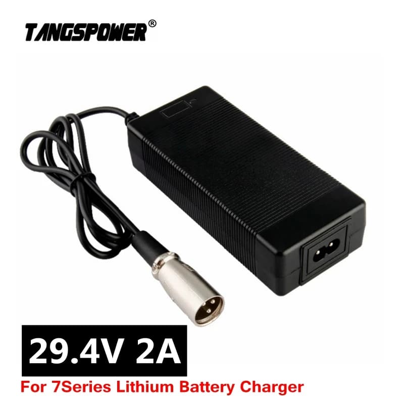 Caricabatterie 29.4V 2A per batteria al litio 24V 25.2V 25.9V 29.4V 7S caricabatteria agli ioni di litio 29.4V connettore XLRM spina EU/AU/US