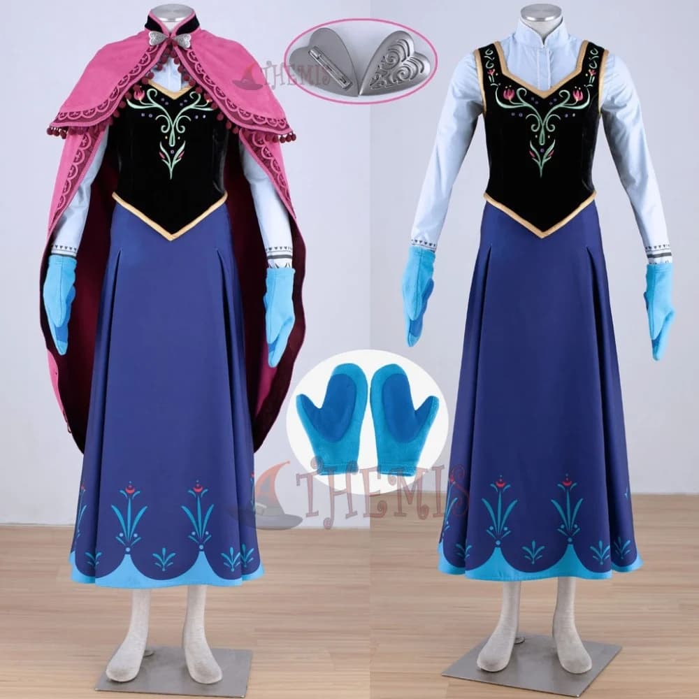 Athemis Anna Cosplay Costume Princess Dress Cloak Embroidered Clothes Long Printing Skirt For Adult Plus Size
