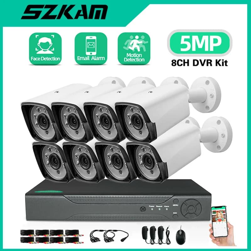 AI CCTV System with DVR 8CH, Kit 8 Cameras Cablate 5MP 8MP, Night Vision, Motion and Facial Detection, Video surveillance AHD TVI for Exterior