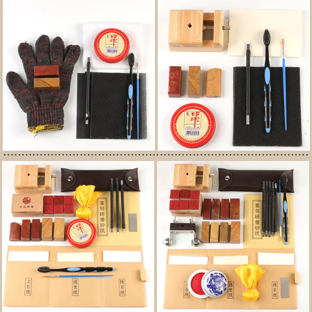 Beginner Practic Seals Carving Knife Sets All in 1 with Blank Stamp Sharpener Inkpad Brush Chinese Calligraphy Carving Cutter