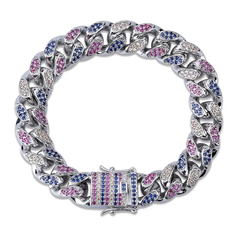 14mm Hip Hop Multicolor AAA CZircon Bling Ice Out Curb cubano Miami Braccialetti a catena a maglie per uomo Rapper Gioielli