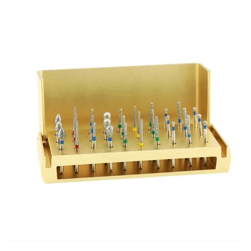 30pcs dentale FG1.6mm frese diamantate trapano + blocco autoclavabile strumento supporto in lega di alluminio per sbiancamento dei denti