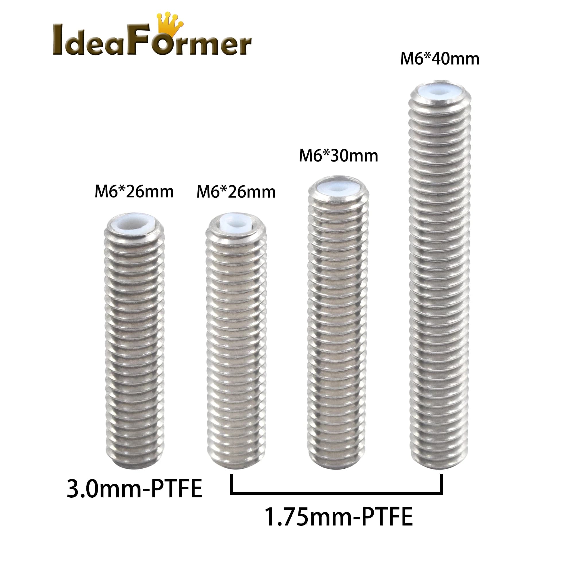 5 pcs 3D Printer Stainless Steel Heat Break Gola M6 26/30/40 mm For MK8 1.75 and 3.00mm Filament with Teflon PTFE Pipe