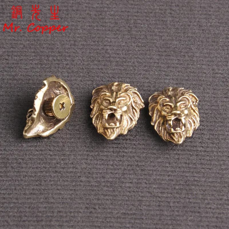 Brass lion head decorative buckle fashion retro button rivet leather bag DIY backpack belt screw buckle accessories gifts