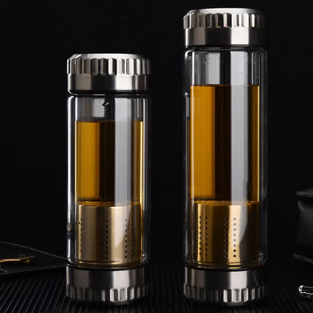 Glass Water Bottle Insulated Cup With Filter Tea Infuser Bottle Thermoses Tea Water Separation Mug Double Vacuum Flask 300/400ml