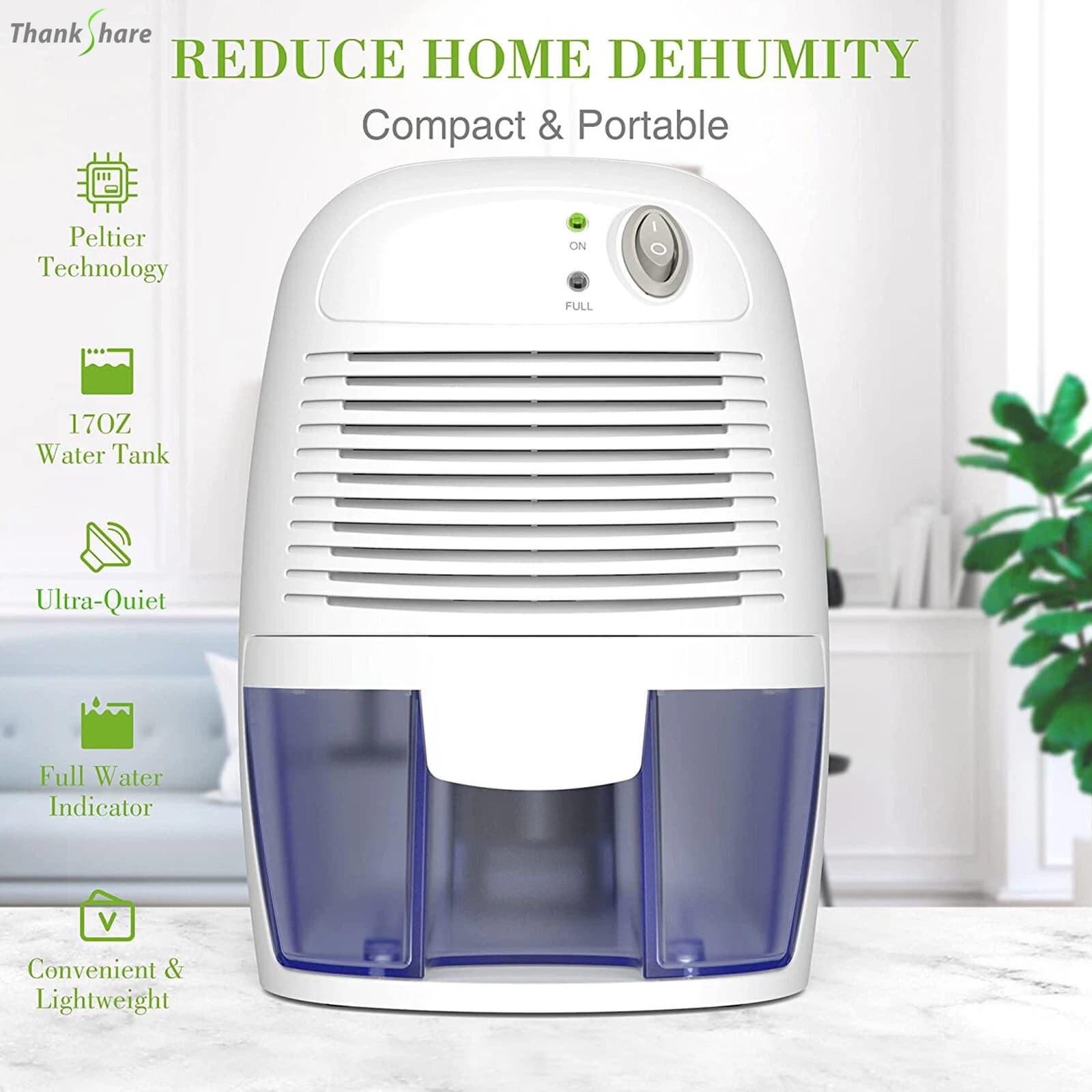 Deumidificatore domestico Essiccatore Assorbitore di umidità Essiccatore elettrico freddo con serbatoio d'acqua da 500 ml per la cucina domestica Desumidificador per ufficio