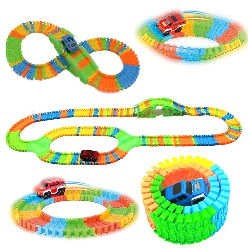 Fai da te con mappa assemblare varietà di auto acrobatiche set da corsa universale auto da pista flessibile modello di auto ferroviaria educativa giocattolo puzzle per bambini