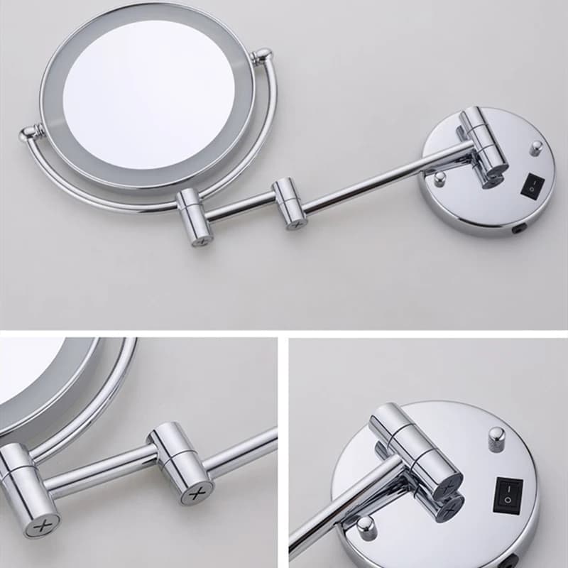 Specchio per il Trucco Illuminato a LED 8 Pollici Argento/Oro Ottone Specchio da Bagno per Cosmetici con Funzione Ingrandimento Pieghevole 3X/5X/10X