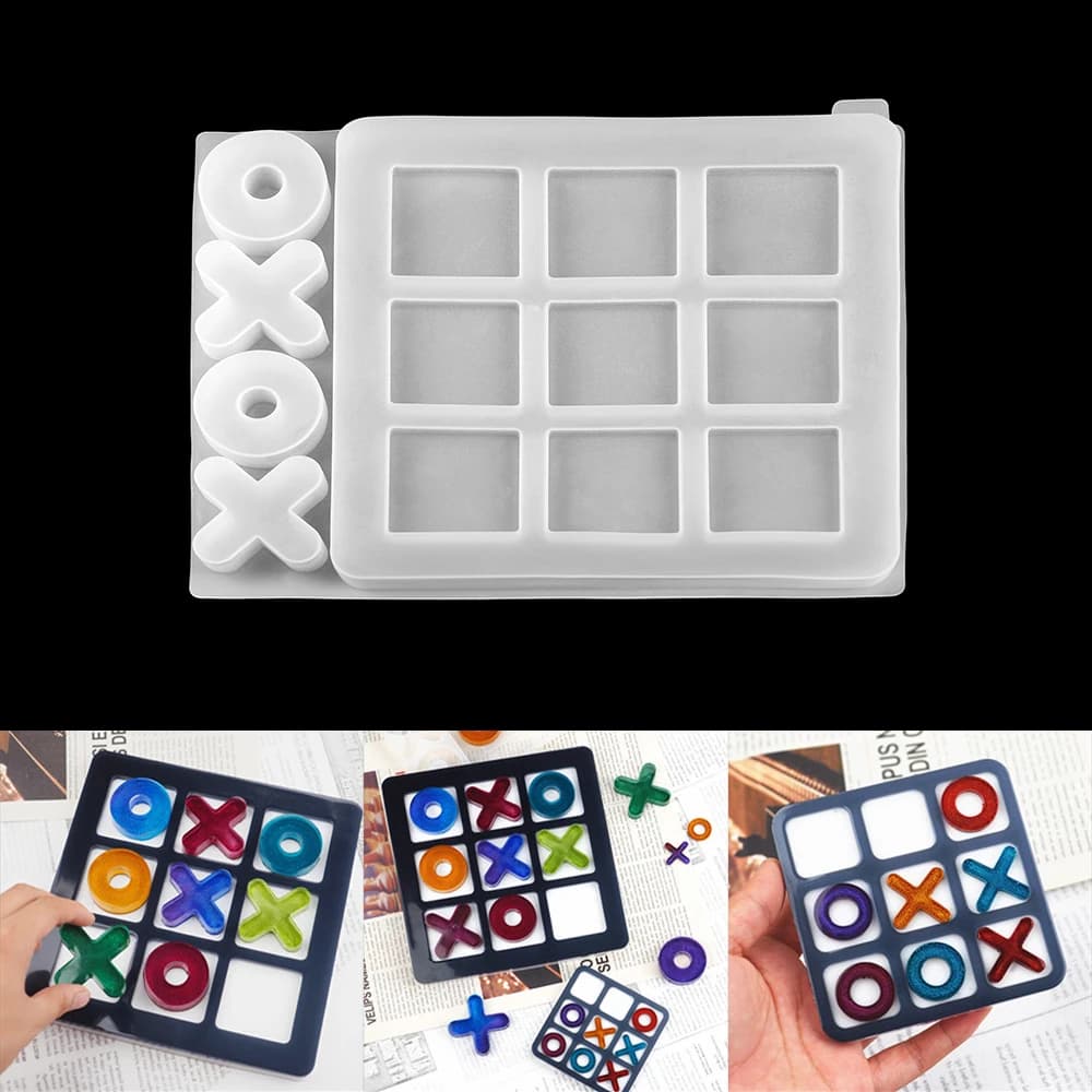 Piccolo Tic Tac Toe OX Gioco di Scacchi Specchio Stampo per Colata in Silicone per Resina Fai da Te UV Epossidica Strumenti di Gioielli Artigianali Fatti a Mano