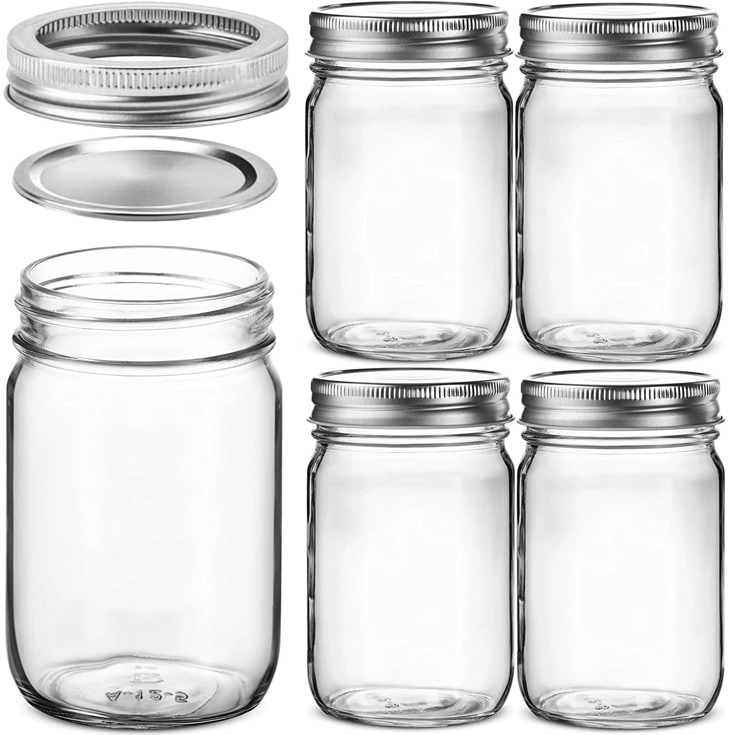Barattoli di vetro a bocca normale da 4 pezzi da 450 ml per la preparazione dei pasti, la conservazione degli alimenti, lattina, bere, gelatina, alimenti secchi, spezie, insalate, yogurt