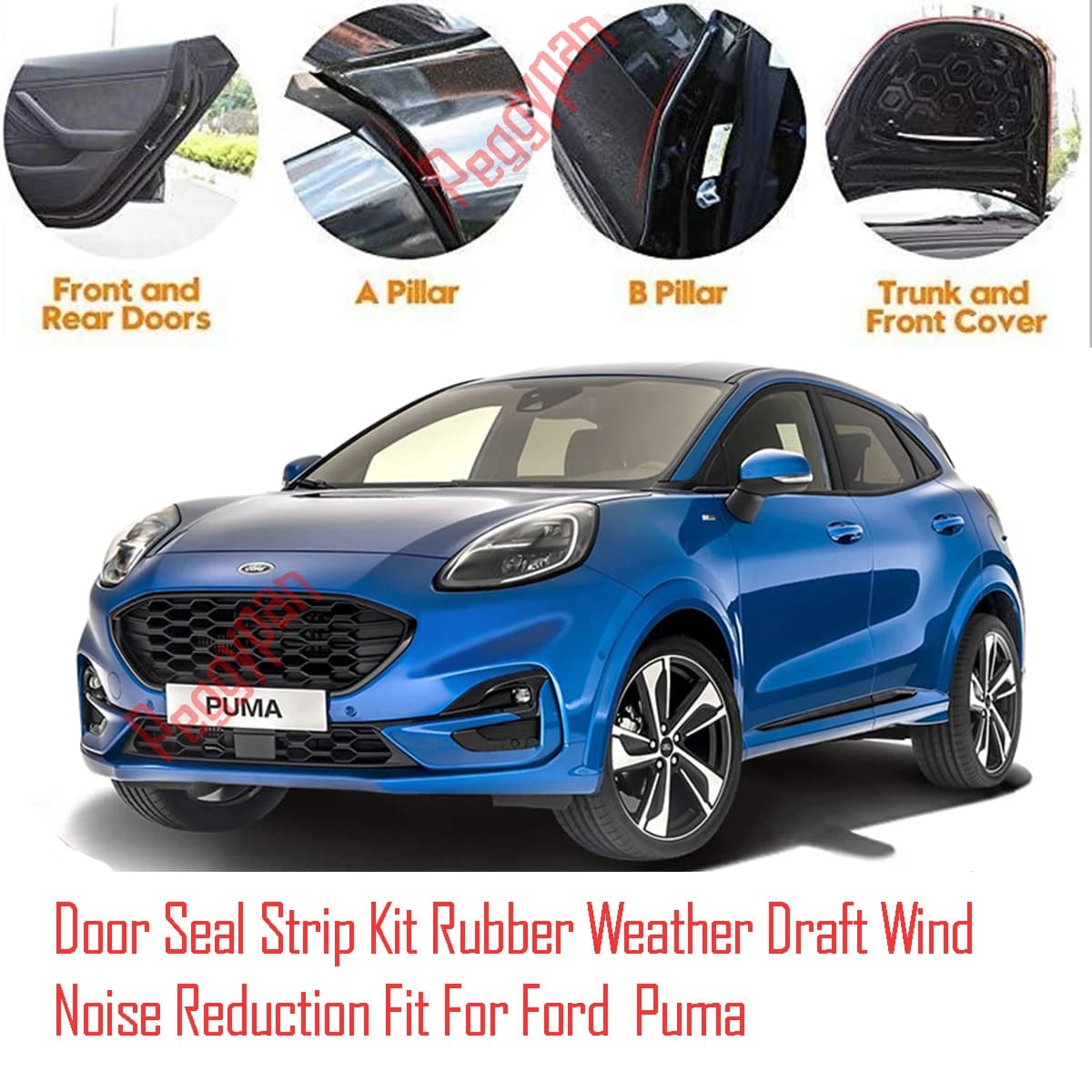 Kit di guarnizioni per porte autoadesive, in gomma, per finestre e cofano motore, insonorizzanti, antivento e antirumore, compatibili con Ford Puma