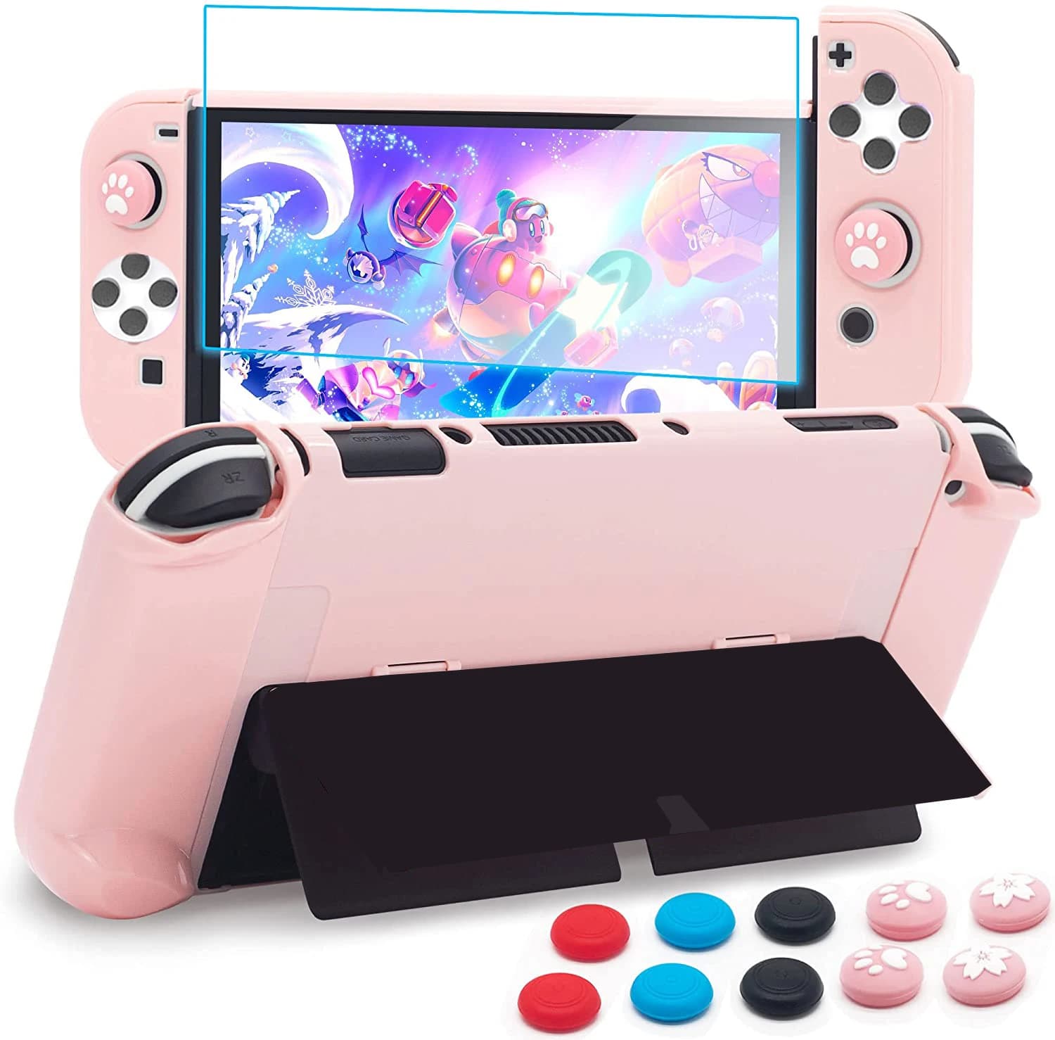 Custodia protettiva antigraffio custodia Dockable con protezione dello schermo in vetro temperato e tappi per levette per Nintendo Switch Oled