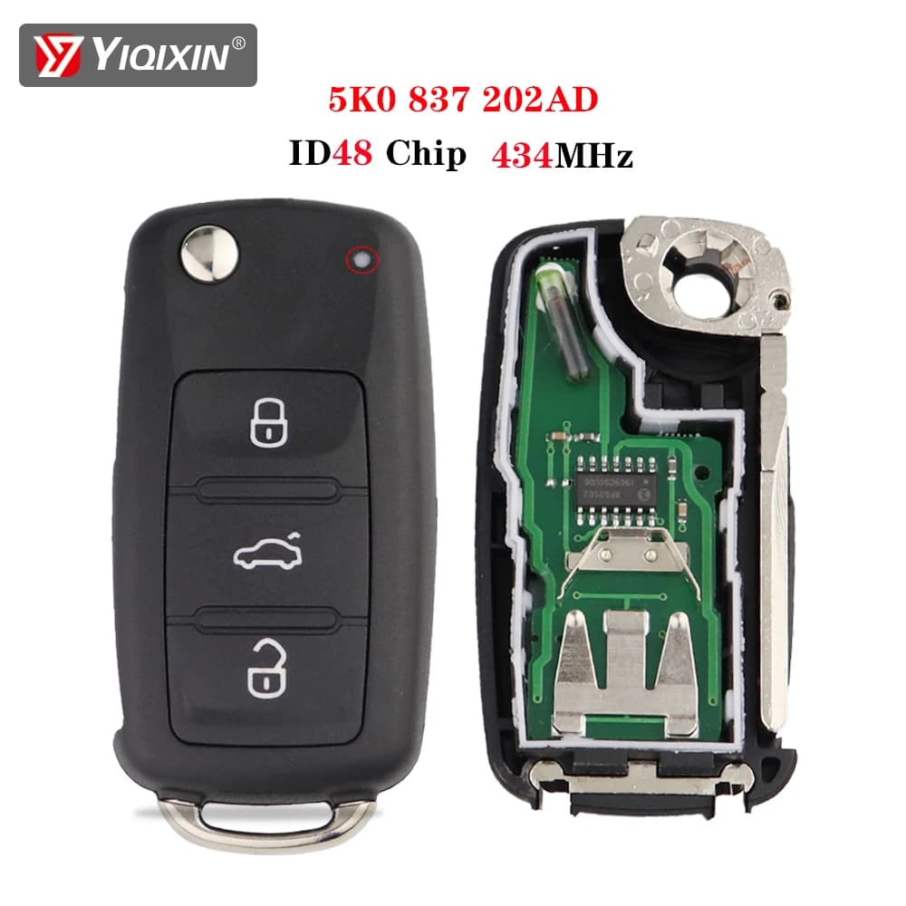 YIQIXIN 434MHz ID48 Key remote car chip for Volkswagen VW Caddy Beetle Bora Golf Seat Tiguan Toledo Polo Skoda 5K0837202AD