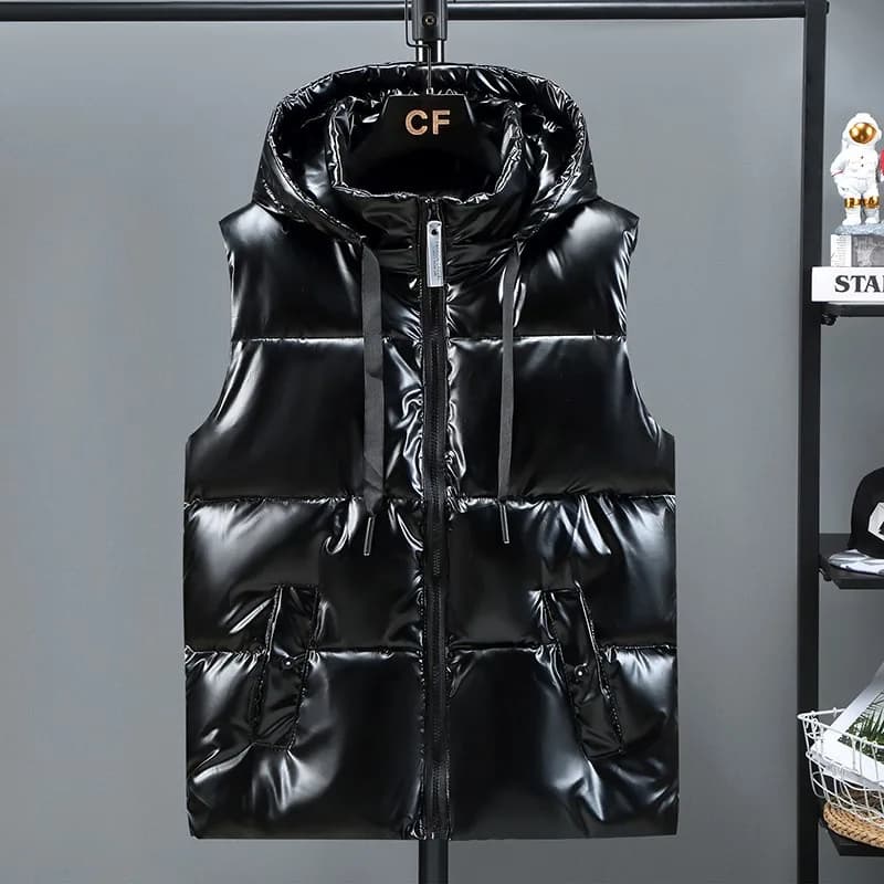 New Vest Men Casual addensare inverno impermeabile caldo con cappuccio senza maniche cappotto cappello staccabile 3XL