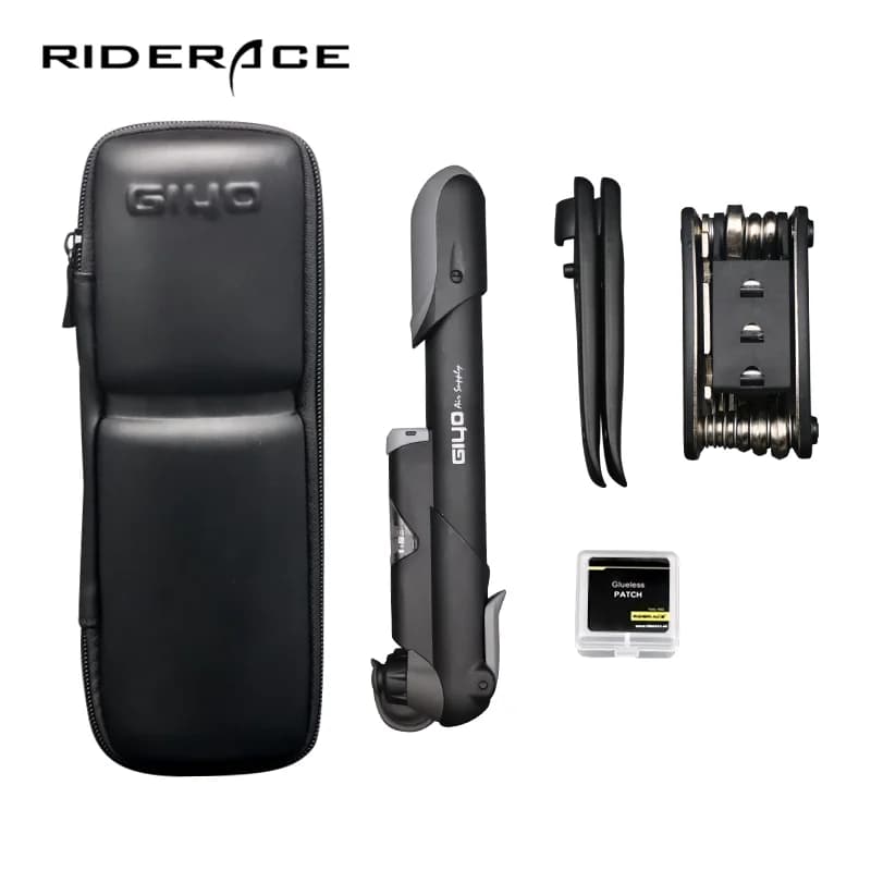 Kit di strumenti per la riparazione di pneumatici per biciclette Set di tubi flessibili per pompa ad aria manuale multifunzione gonfiatore Schrader Presta Valve per patch di pneumatici interni per bici