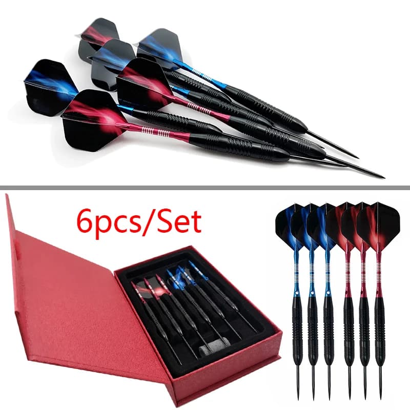 6PC/ste Steel Tip Darts Barrel Aluminum Shafts Dart Flights Professional Case Set 23g for Target Sports Games Blue