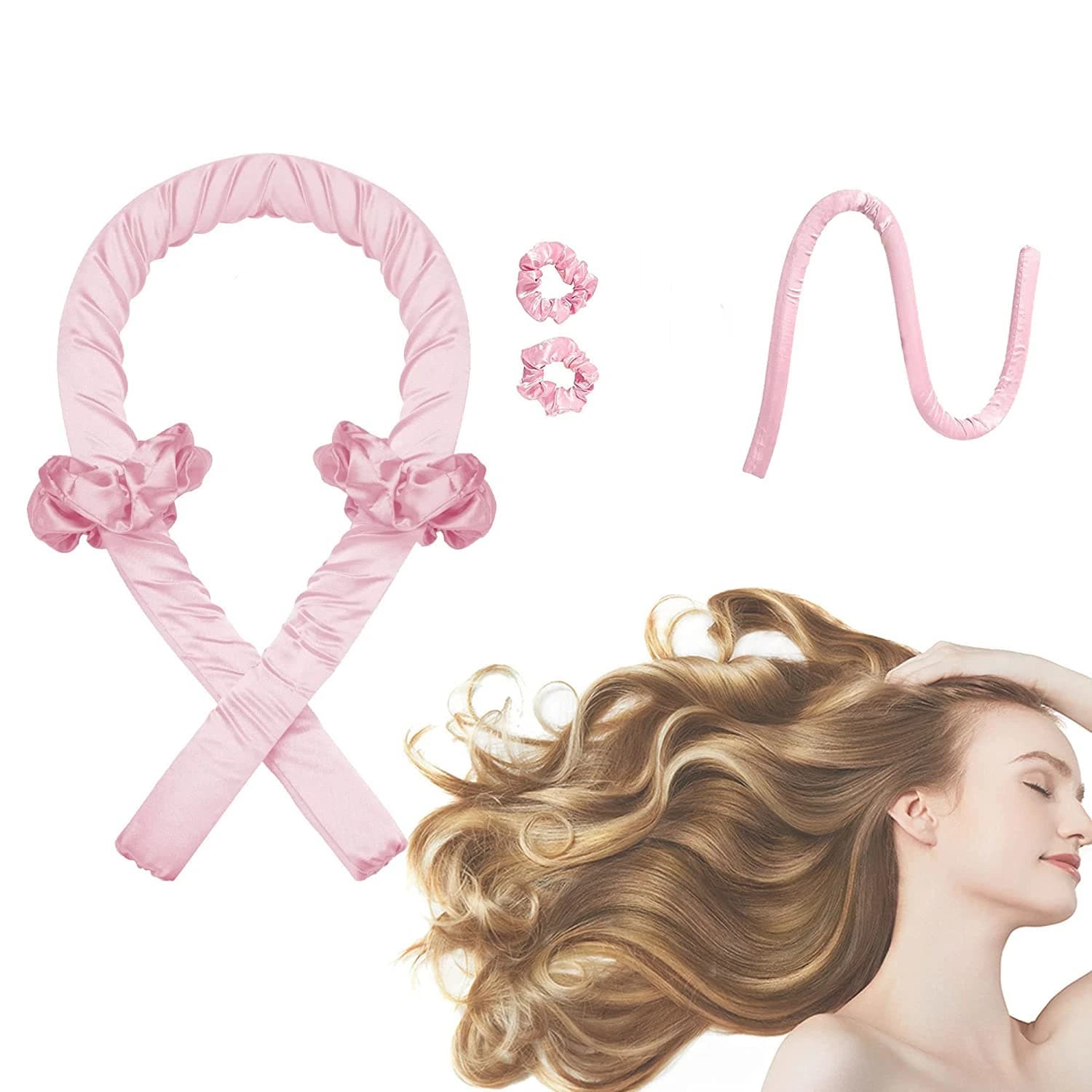 Hair band with curling rod without heat for long hair from woman, without heat, bigodini, curls, rods, big ribbon curling hair in soft foam