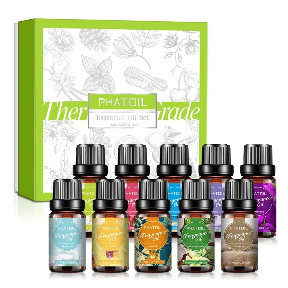 PHATOIL Set di oli essenziali da 10ml muschio bianco fresia diffusore aromatico mandarino oli profumati per umidificatore candele produzione di sapone