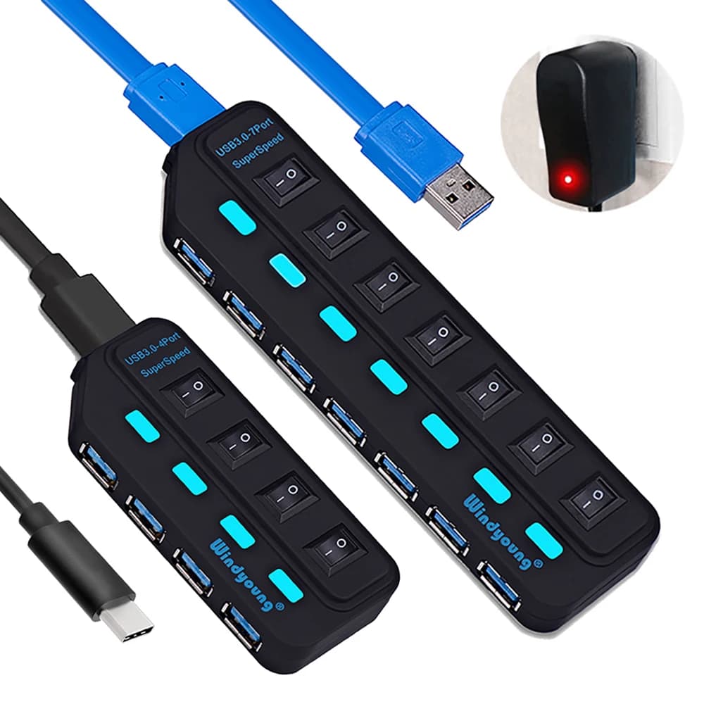 HUB USB 3.0 HUB tipo C Splitter multi USB Espansore a 4/7 porte USBC multiplo 3 Hab Utilizzare adattatore di alimentazione Hub USB 3.0 con interruttore per PC