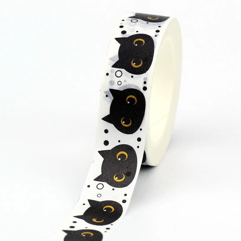 NEW 1PC Decorative Cute big eye black cat kitten Paper Washi Tape for Journaling Adhesive Masking Tape Papeleria
