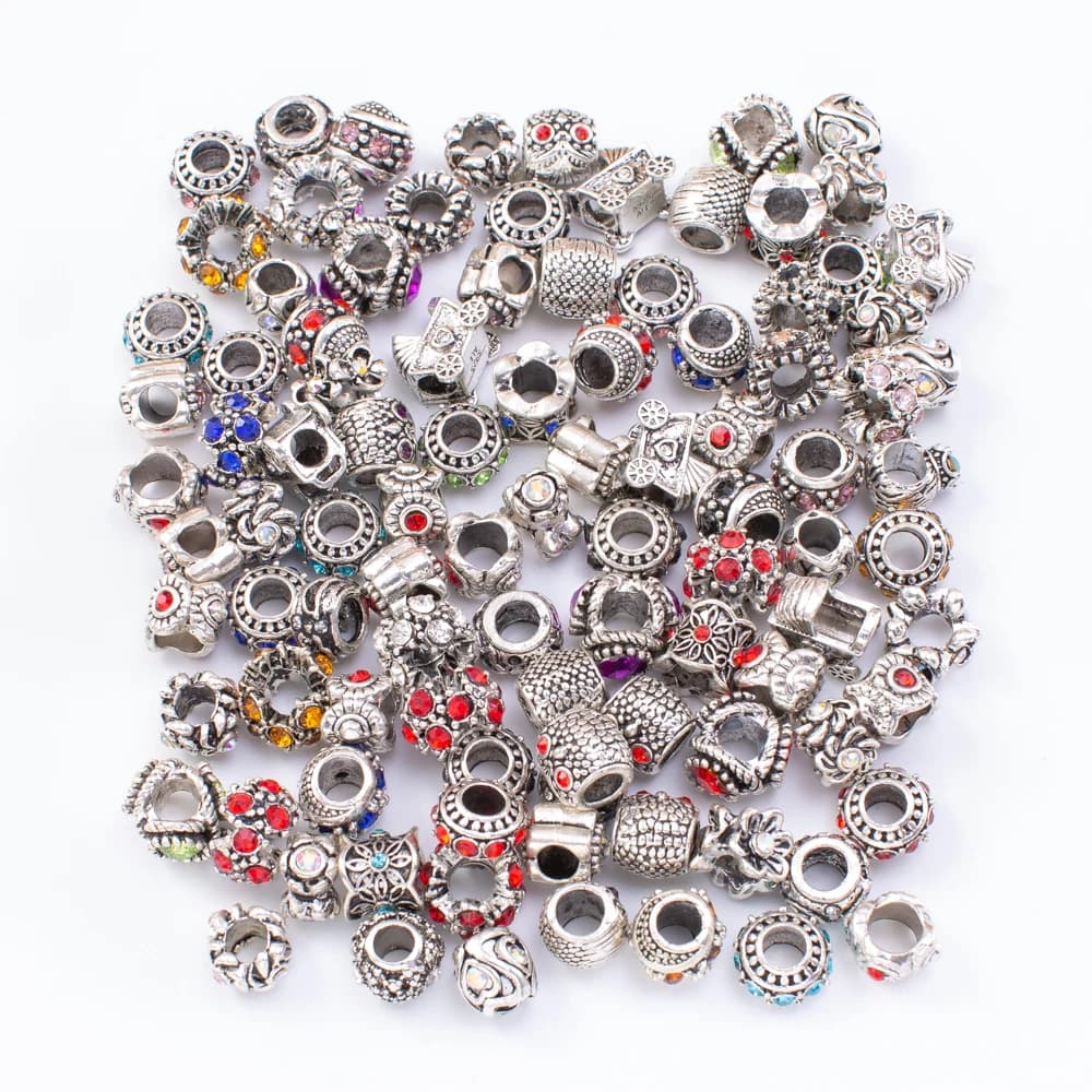 20pcs mix color style Metal Big Hole strass Crystal Bead Charms per gioielli europei Pandora charms bracciale che fanno js2239