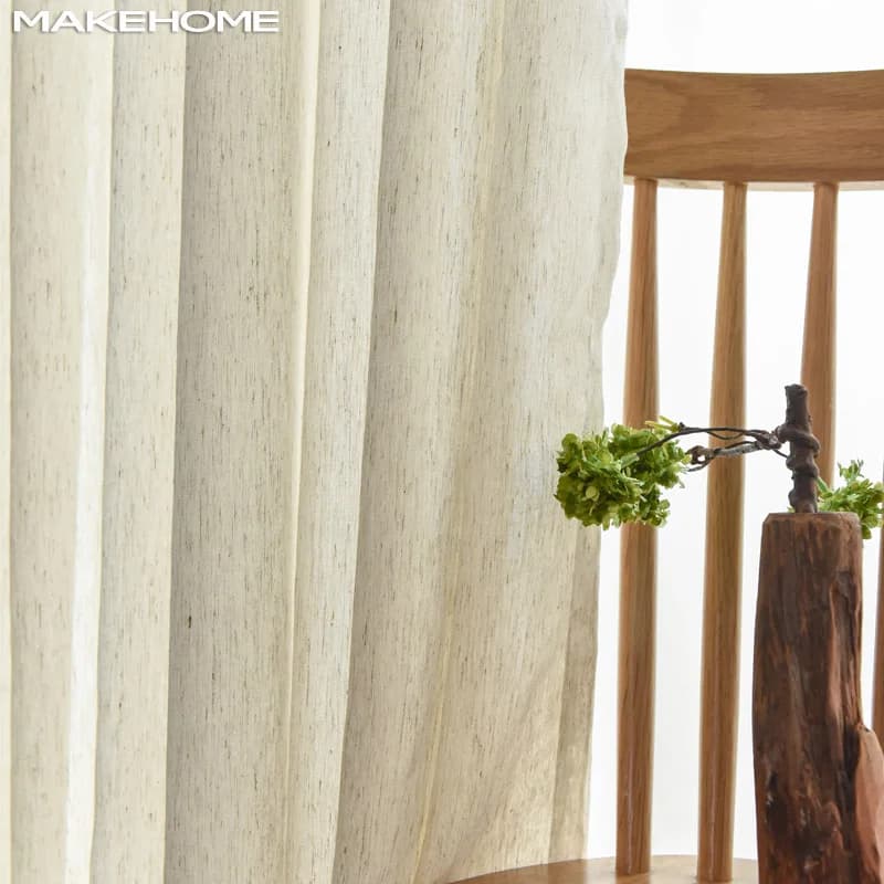 MAKEHOME Tende in tulle di lino beige per soggiorno Cucina Tende classiche in tinta unita Drappo Pannello Sheer Camera da letto Voile Tulle