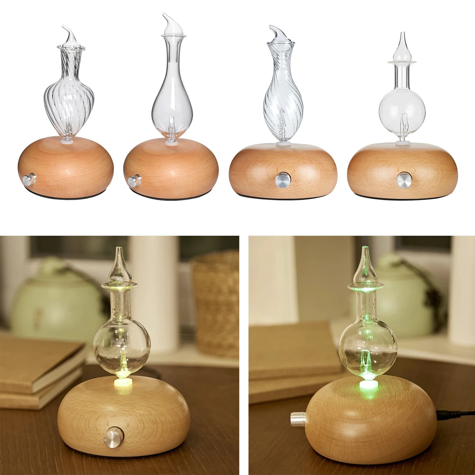 Diffusore di olio essenziale nebulizzante Base in legno atomizzatore ad ultrasuoni lampada da notte