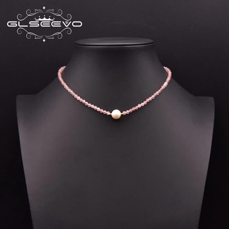 Glseevo Natural Pearl Pink Strawberry Crystal Set Women's Wedding Engagement Fashion Exquisite Jewelry Gift GN0286B