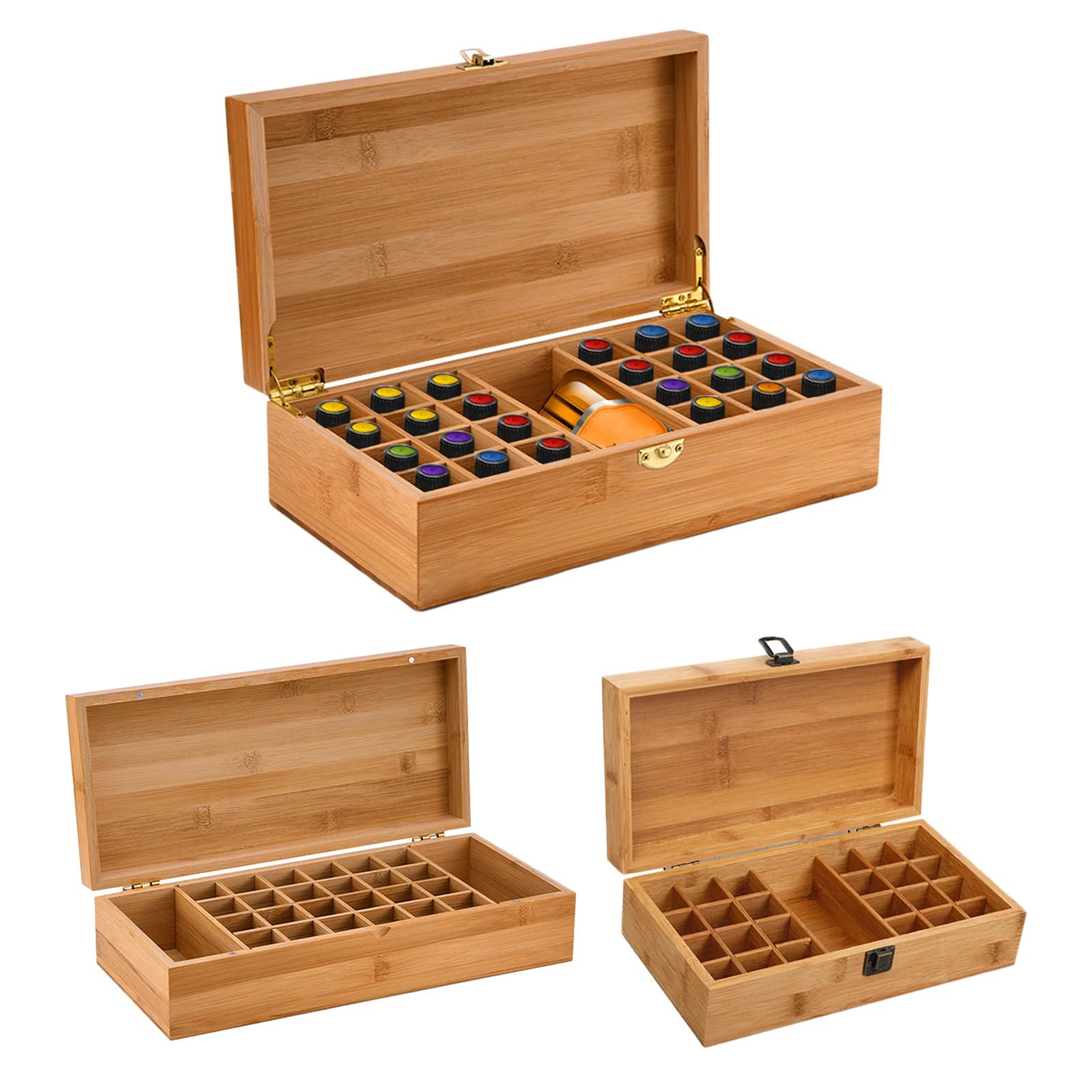 Organizzatore di scatole di immagazzinaggio in legno con 25 griglie per custodia per olio essenziale Contenitore per aromaterapia Scatola di immagazzinaggio di gioielli del tesoro