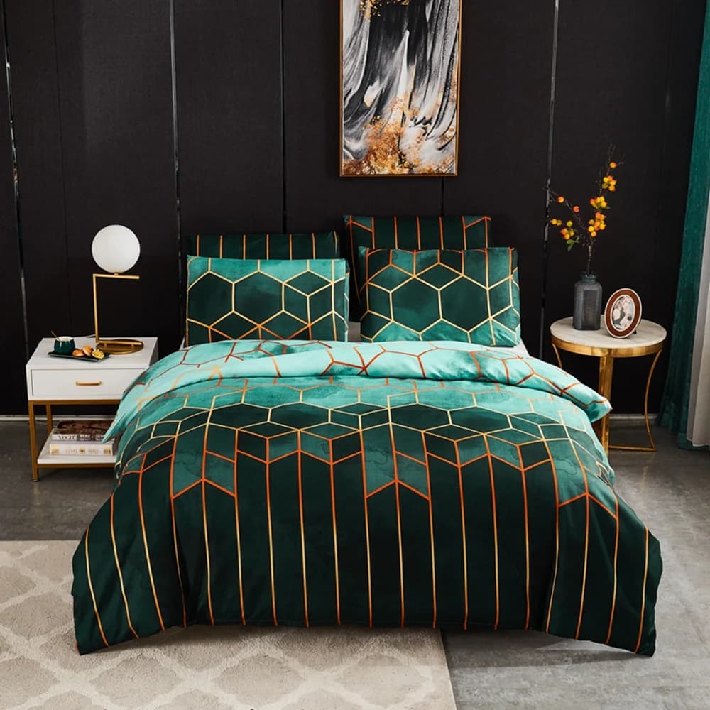 Set copripiumino scozzese dorato Set biancheria da letto geometrica nordica coppia Set biancheria da letto copriletto 150 copriletto 220X240 copripiumino King 135