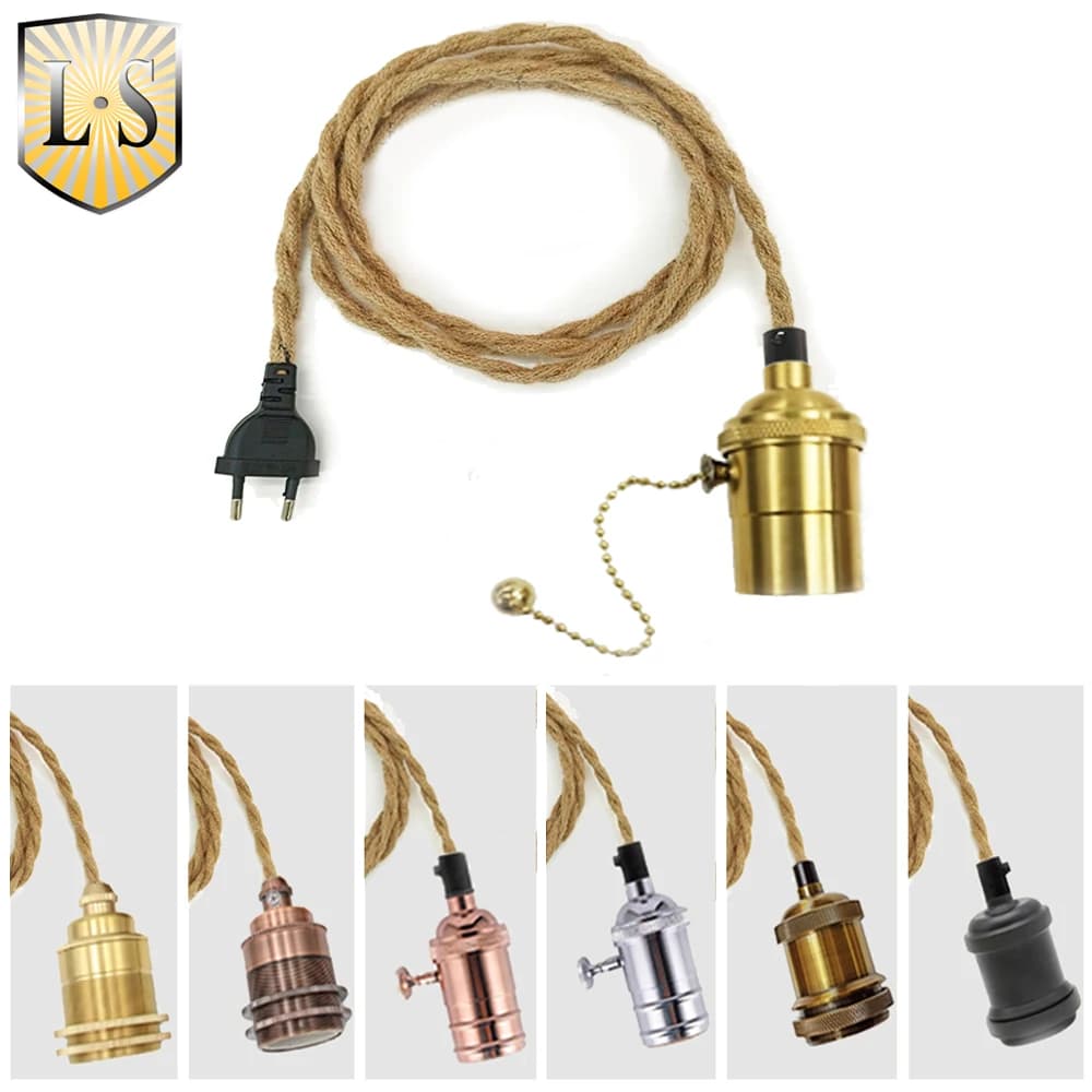 EU Plug Hemp Cord E27 Lampadina Edison socket 2/3 meters Vintage suspension lamp cable with ON/OFF switch for retro lamps