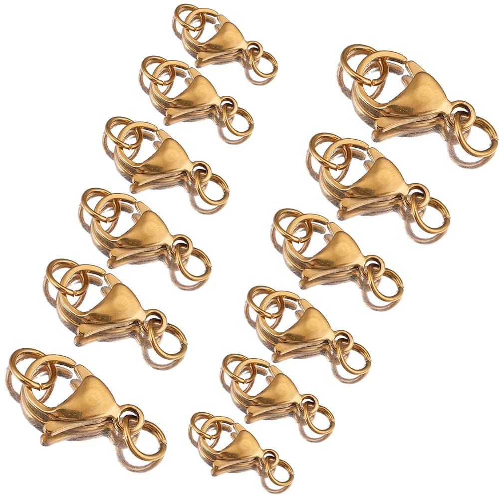 20 pezzi in acciaio inossidabile dorato con fermagli a moschettone per bracciale, collana, catena, gioielli fai da te, forniture, articoli all'ingrosso